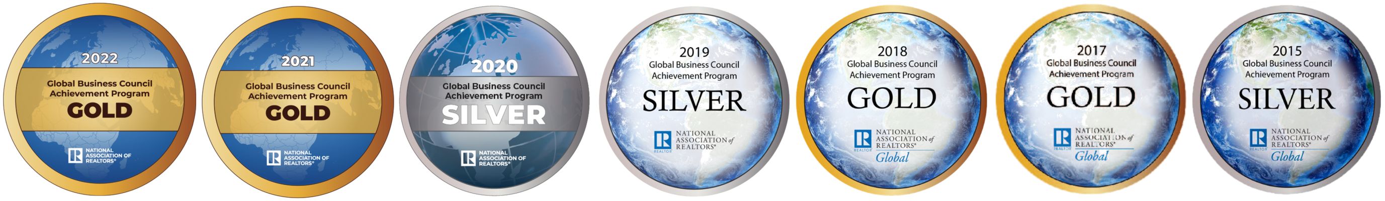 NAR Global Business Achievement Awards for 2015, 2017, 2018, 2019, 2020